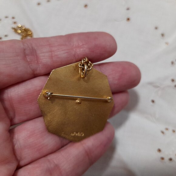Vintage Avon Art Deco Necklace Pendant Brooch Gold Tone Octagonal Retro Jewelry - Picture 15 of 16